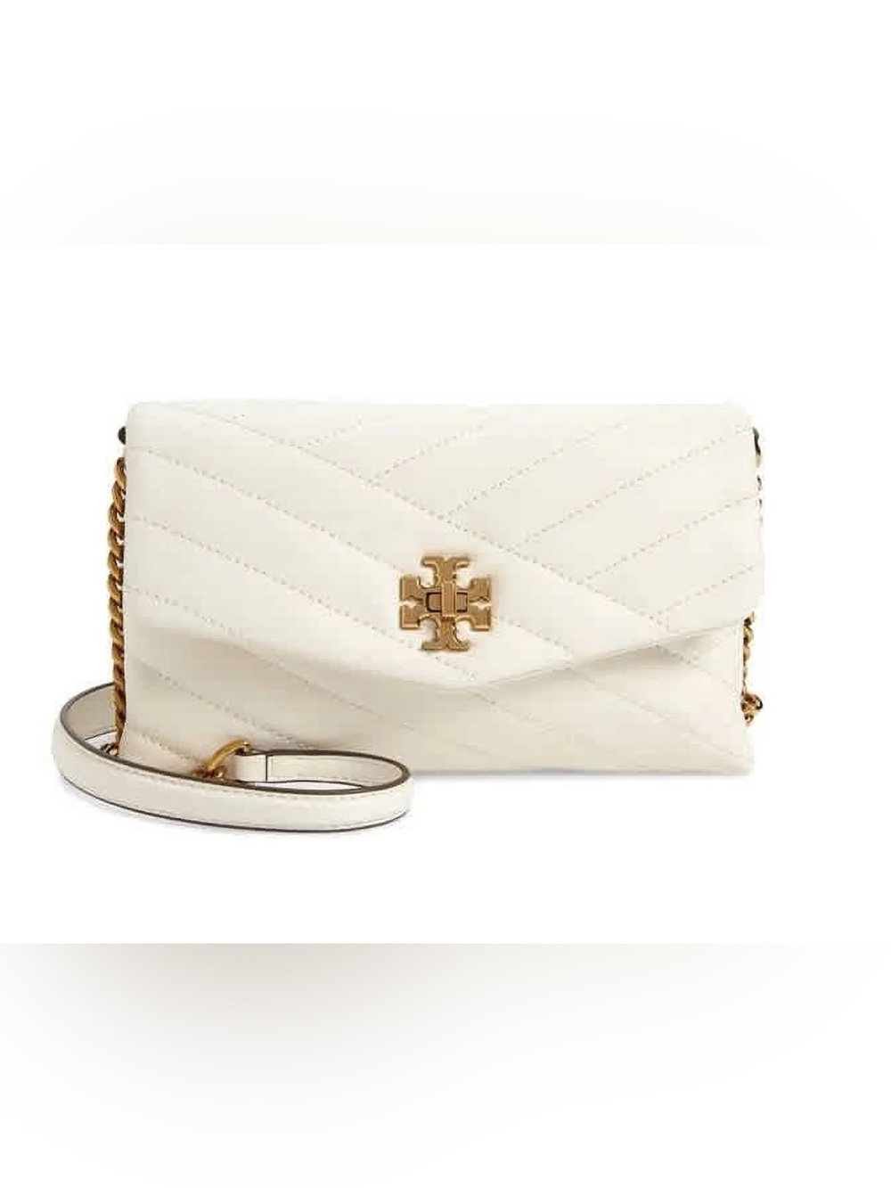 Tory Burch Cream/Ivory Quilted Kira Leather Crossbody Wallet on Chain